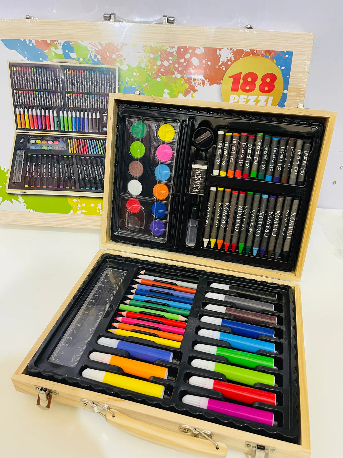 Colouring Art Kit – Multi-Character Box Set for Kids 188 pcs wooden case (Large Size)