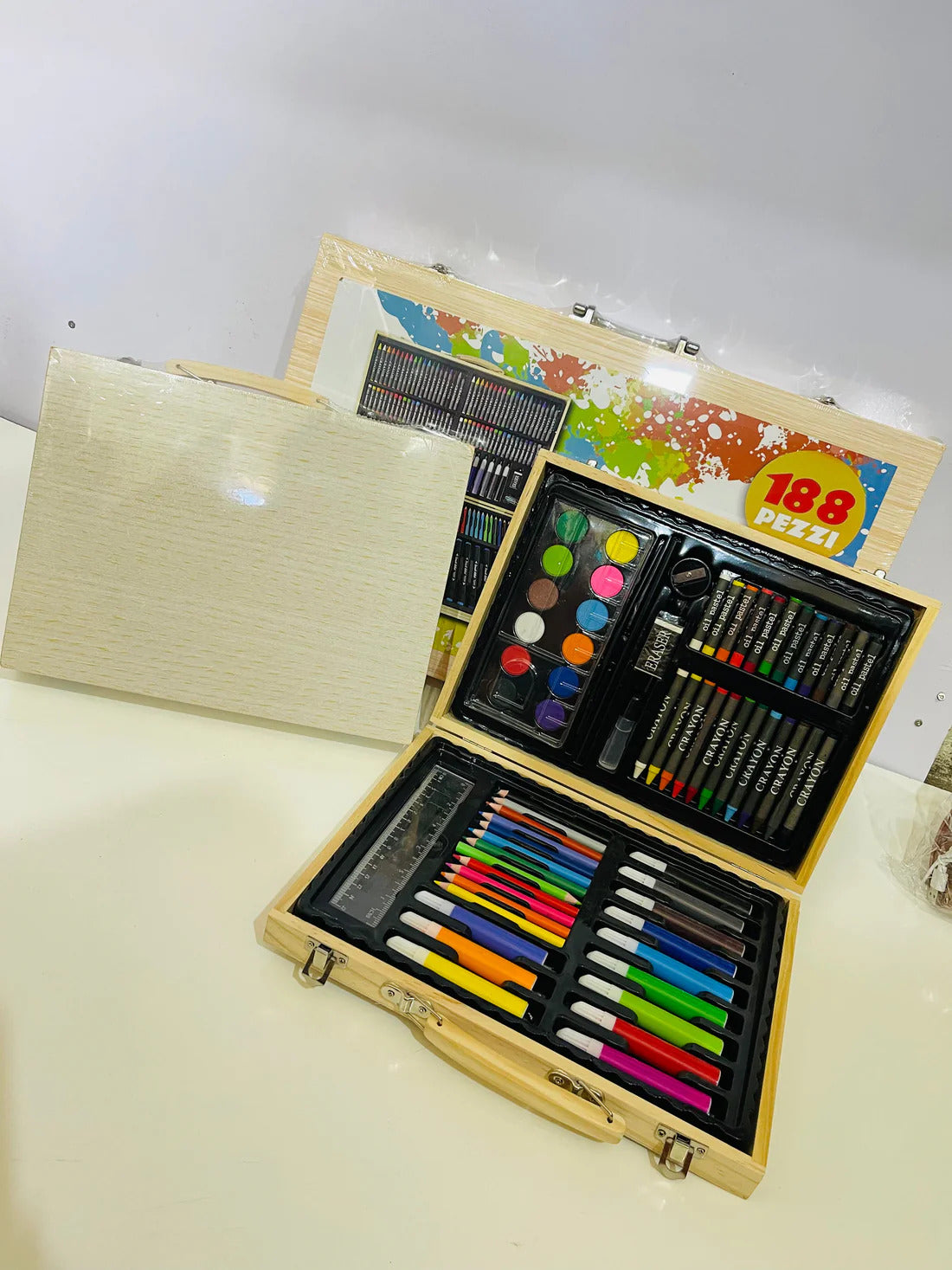 Colouring Art Kit – Multi-Character Box Set for Kids 188 pcs wooden case (Large Size)