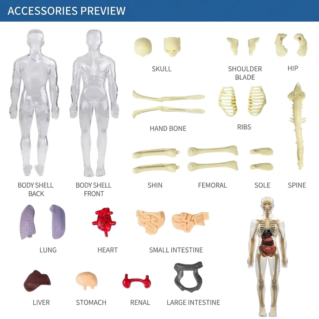 Clear 3D Human Anatomy Model – Removable Organs & Skeleton