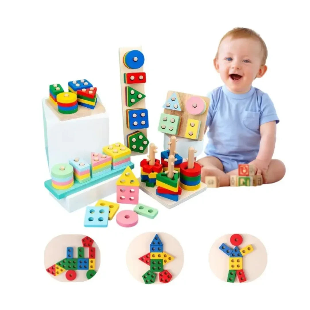 Wooden Puzzle Shape Sorter Toys for Toddlers – Montessori Stacking Educational Learning Toy