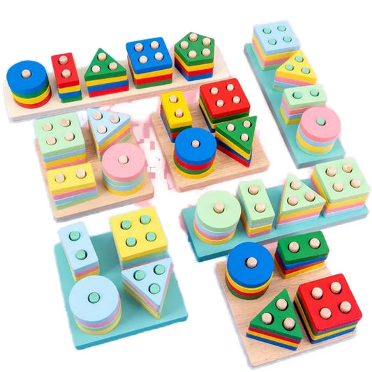 Wooden Puzzle Shape Sorter Toys for Toddlers – Montessori Stacking Educational Learning Toy